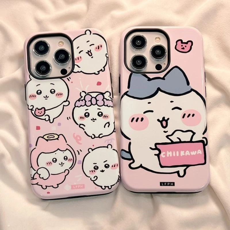 

Cute Hachiware Chiikawa Phone Case for iPhone 17/16Pro/14/15/12/13/11XS Film 2-in-1 Full Cover Kawaii Cartoon Phone Shell