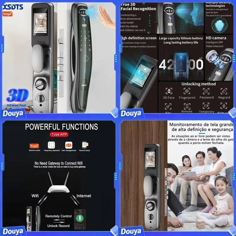 For Q8 Pro Smart Door for Wood/Steel/Aluminum Doors with App Multi-Language Cat Eye Camera & Wi-Fi