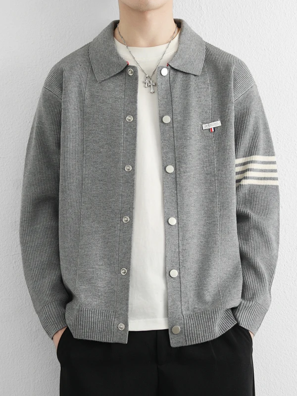 

Men's Open Cardigan Knitted Jaet Loose Color Blo Casual Sweater Outerwear High End Trendy Flip Collar Long Sve Polyest...