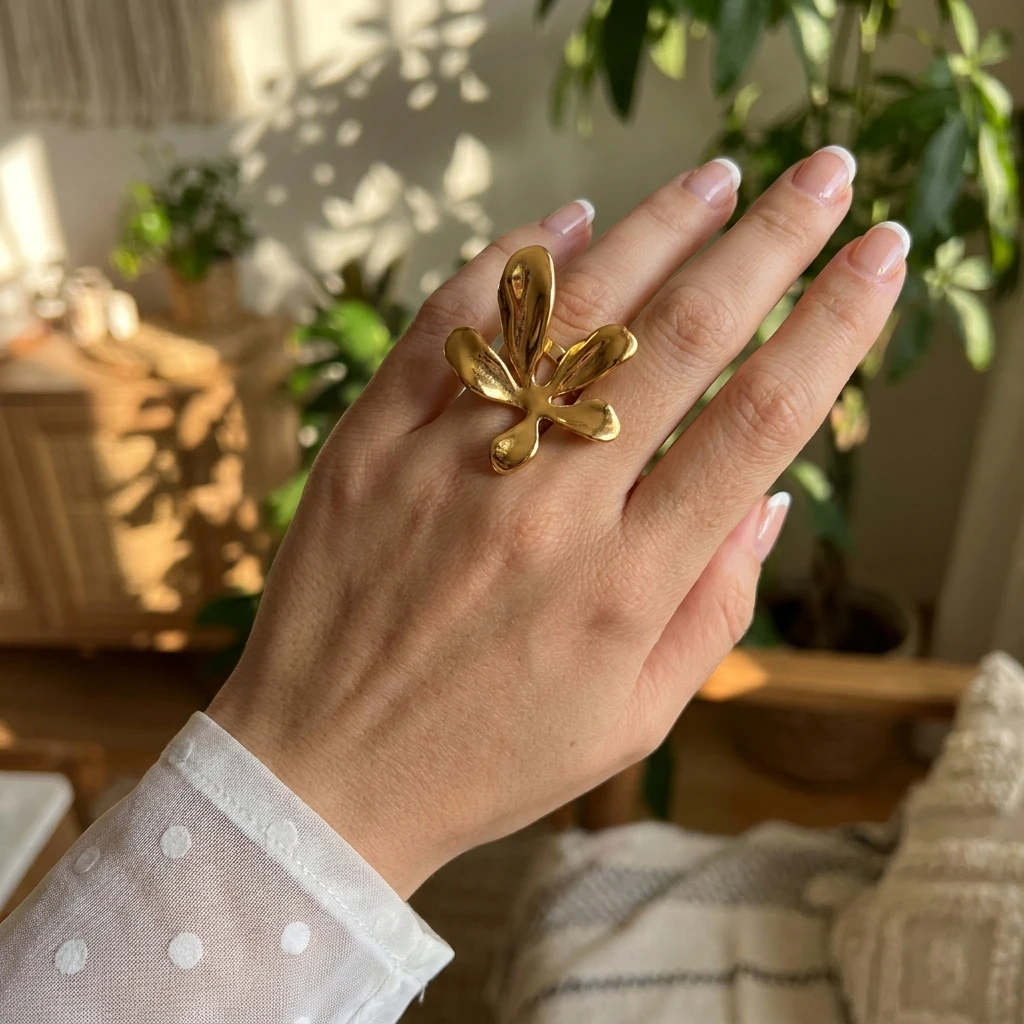 Einzigartige Edelstahl-Perlen-Blumenringe für Damen und Herren, Punk Hip-Hop Geometrische Unregelmäßige Fingerringe, Anlaufbeständiger Schmuck – Detail 5
