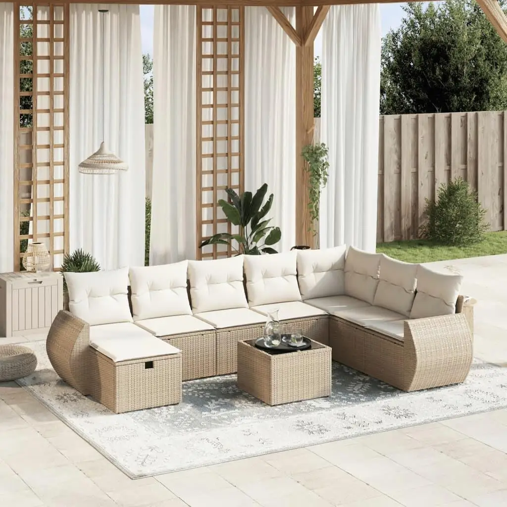 

Beige Poly Rattan Large Modular Outdoor Garden Sofa Set Comfortable Seating for Patio Balcony and Backyard