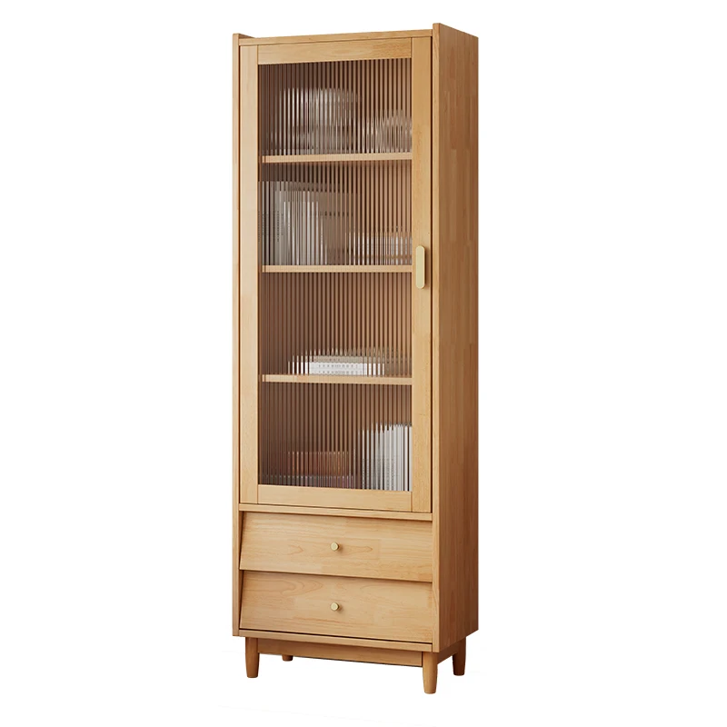 Glass Door Bookcase Solid Wood Modern Cream Wind Locker Locker Household Bookshelf Living Room Display Cabinet Storage Cabinet - view 5