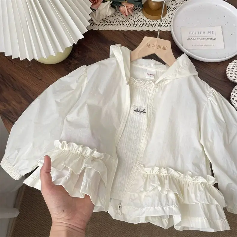 2025 Summer Baby Skirt Lace Hooded Sunscreen Jacket for Girls Thin Coat for Children, Princess Top Air Conditioning Shirt