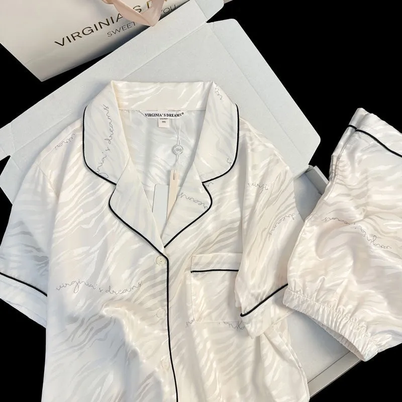 طقم ملابس نوم من الحرير الجليدي للنساء ، ملابس منزلية للفتيات ، كارديجين حلو ، شورت بأكمام قصيرة ، بيجامات للطلاب ، ملابس نوم من M L ، 2