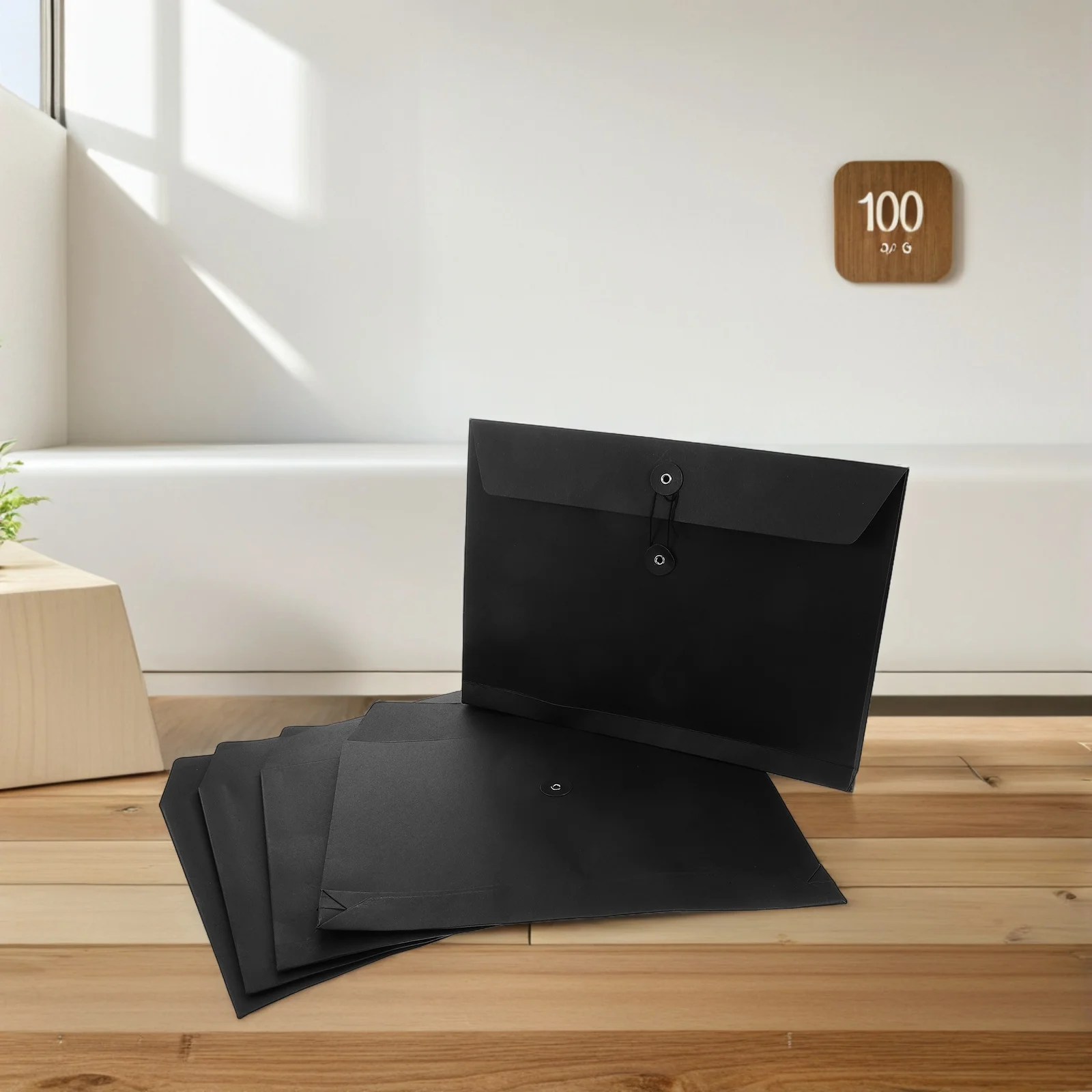 5pcs A4 Black Card Envelopes Sturdy Paper Large Capacity Document Organizer Filing Envelopes Business Use