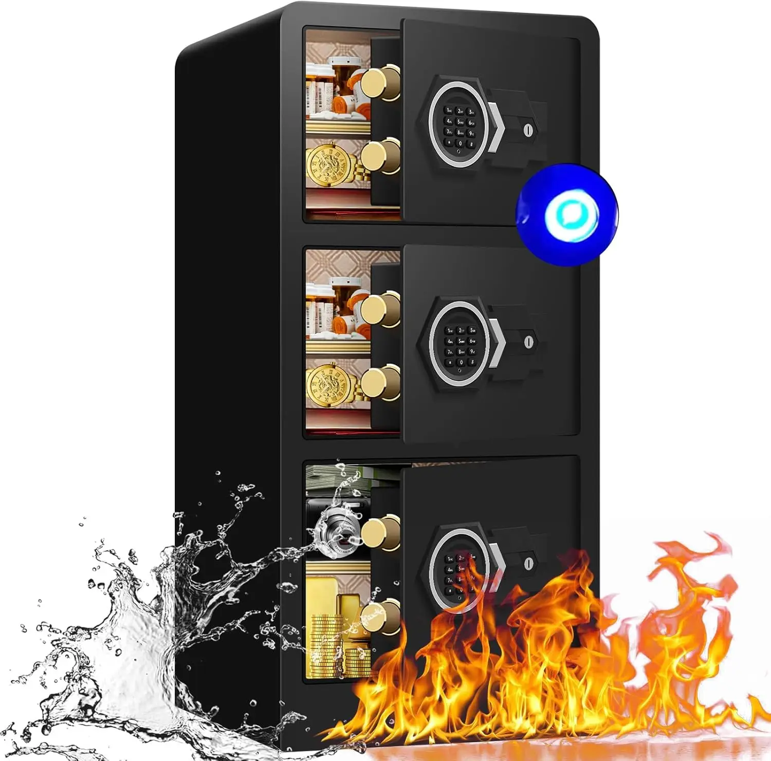 Water proof, Digital Security Safe with Combination and Key, Home Safes Water