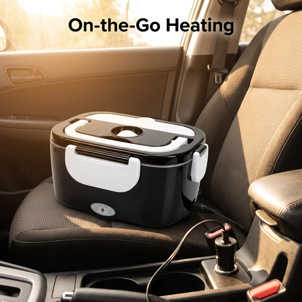 2 in 1 Electric Heated Lunch Box 110V Household 12V Car Heating Food Container Black White 304 Stainless Steel Inner Tank With Insulation Bag Thick Seal Ring Portable Food Warmer for Office Road Trip image 4