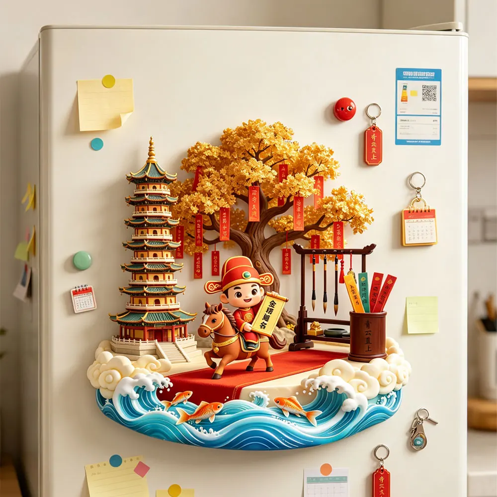 Chinese Blessing Fridge Magnet Top Scholar Jinbangtiming 3D Refrigerator Magnet Good Luck Exam Success Home Kitchen Decoration