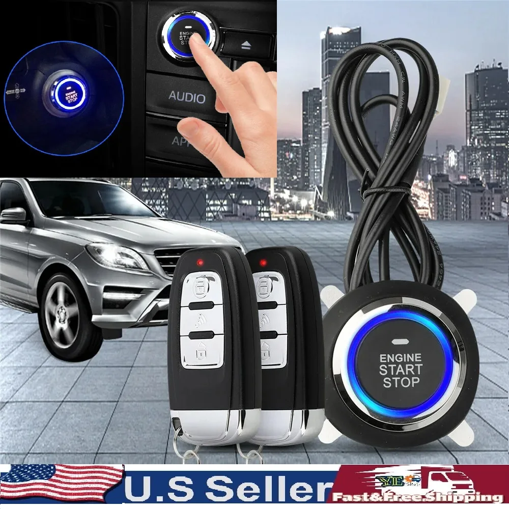 9pcs Car Alarm System Keyless Entry Engine Start Stop Push Button Remote Starter