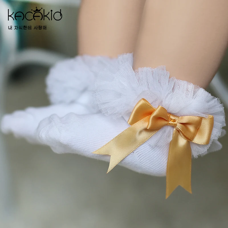 Kaus kaki pendek renda bayi perempuan musim semi kaus kaki katun bayi kaus kaki putri pita manis anak-anak 7 warna