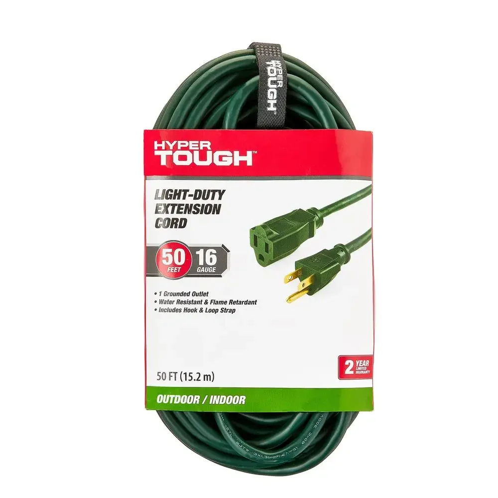 50ft 16AWG Outdoor Extension Cord Single Outlet Green 13A Hook Loop Strap ETL Listed Lengthening Landscaping Lighting Holiday