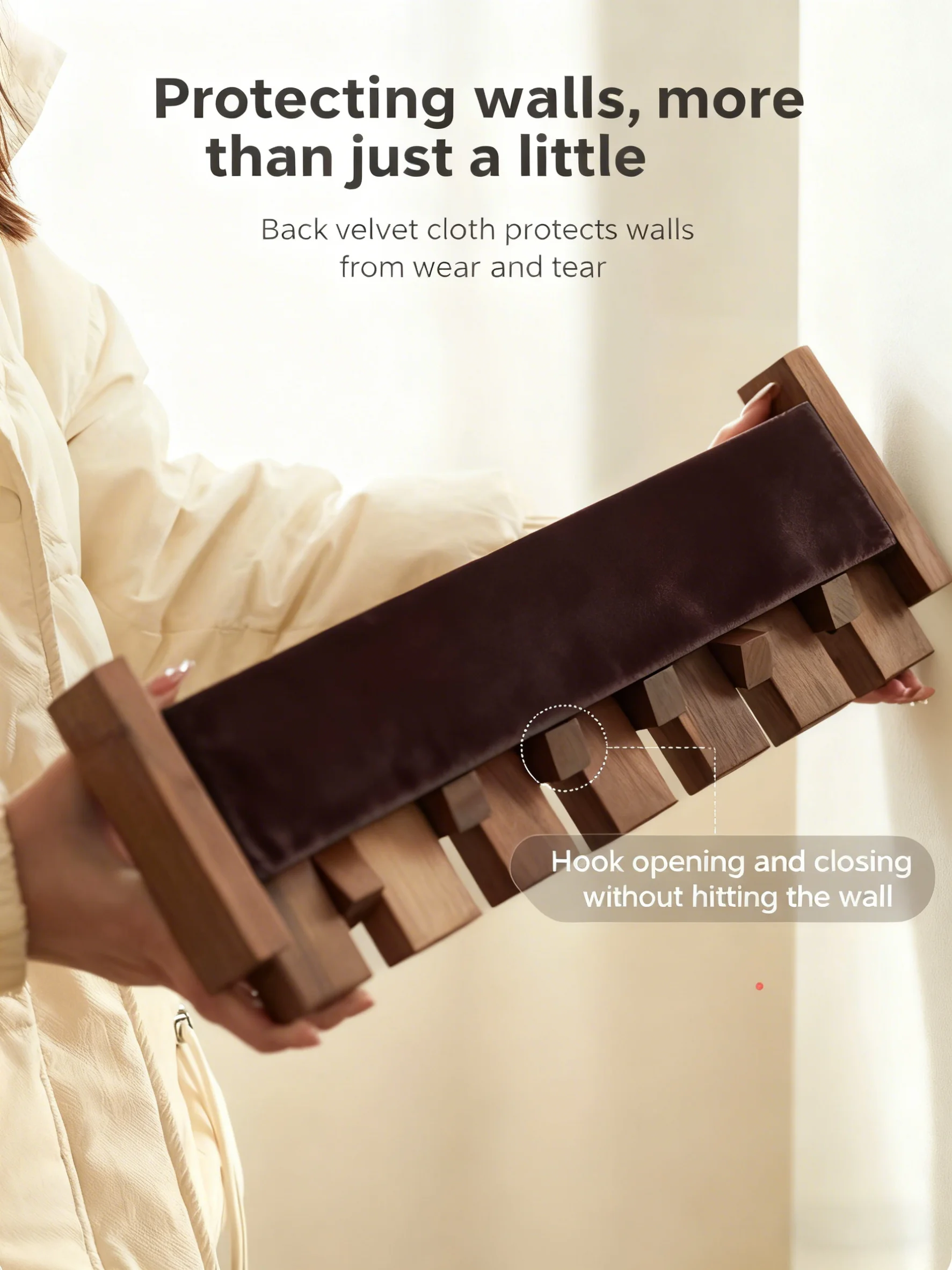 Perchero de nogal negro montado en la pared, gancho para ropa de madera maciza, colgador de puerta de entrada, perchero, muebles de decoración del hogar, 1 ud.