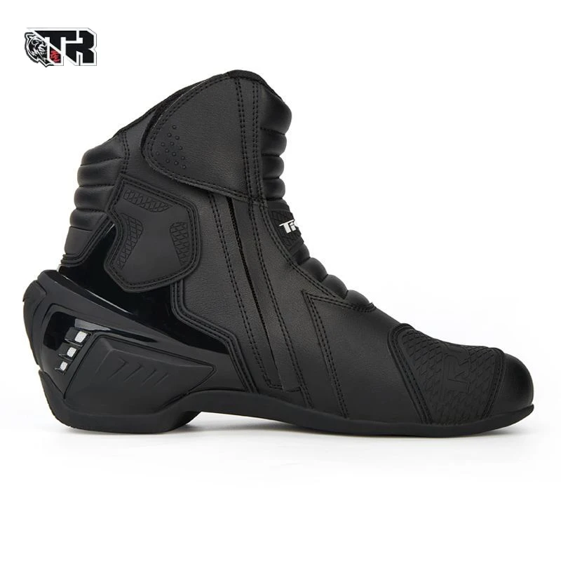 TR Black Boots Motorcycle Racing Anti-fall Reflective Riding Anti-collision  Off-road Rally Leather 4 Seasons Non-slip Shoes