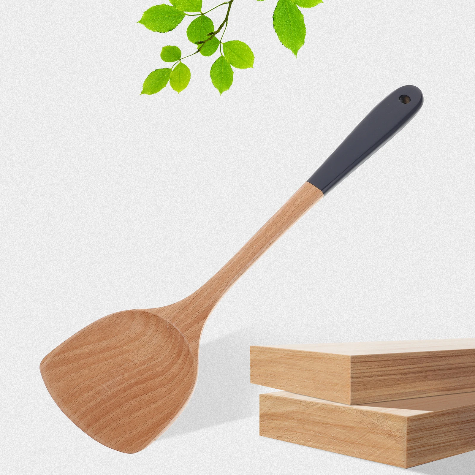 

Lightweight Wooden For Non Stick Ergonomic Handle Kitchen Frying Wok Multi-Function Cooking Tool Wood Kitchen Utensil