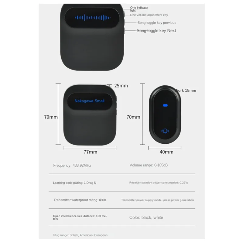 ABGN Bel Pintu Nirkabel Tahan Air Bel Pintu Pintar IP68 Bel Pintu Rumah Cerdas 38 Lagu Kontrol Volume 4 Tingkat