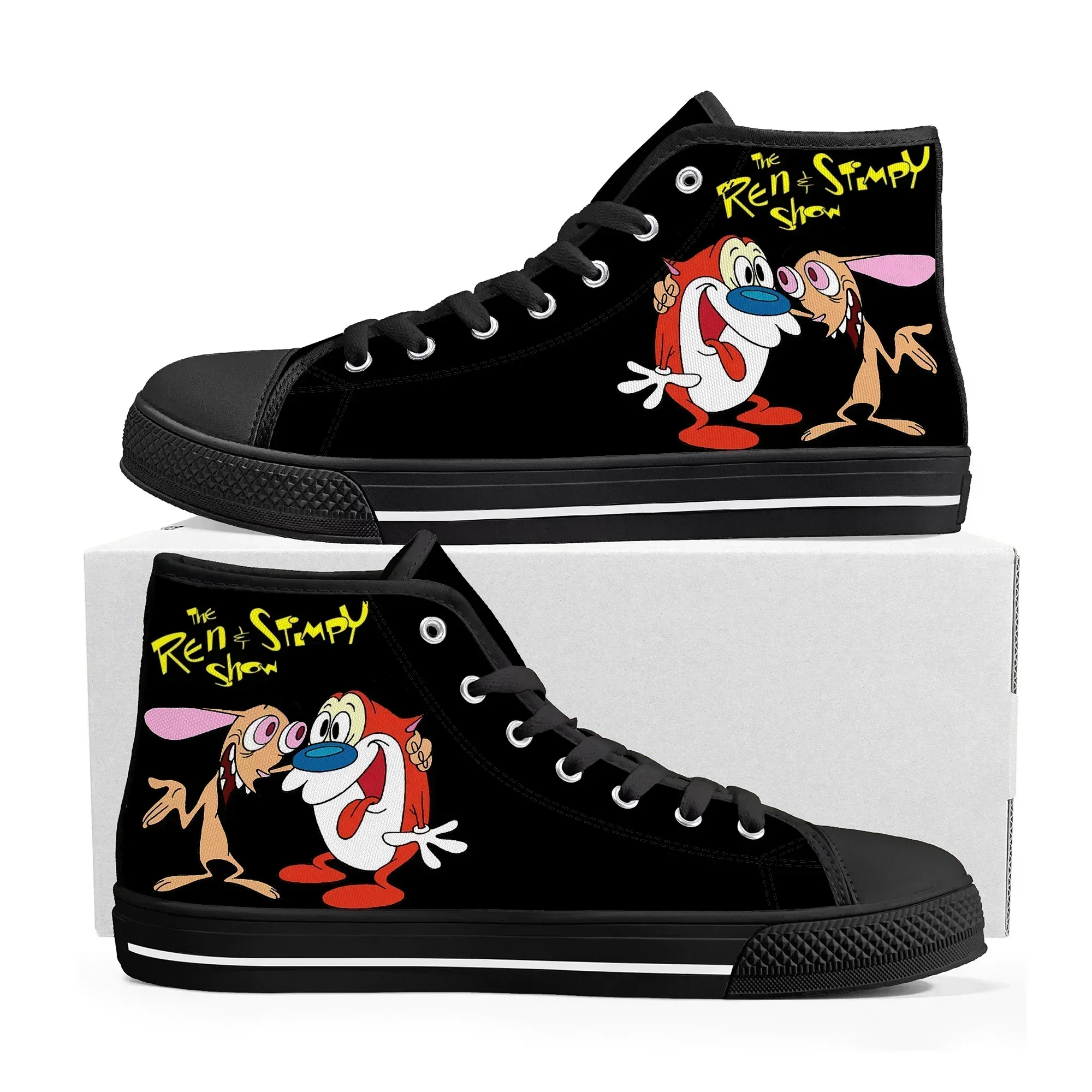 Anime Cartoon Stimpy Comic Manga Ren High Top Sneakers Mens Womens High Quality Canvas Sneaker Casual Custom Made Shoes