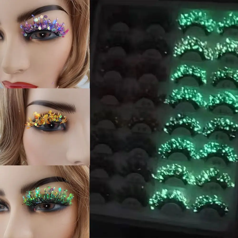 NEW 1 Pair 25mm 3D Luminous Mink Eyelashes Fluffy Dramatic Lashes Messy Long False Eyelashes Makeup Sequins Eye Lashes