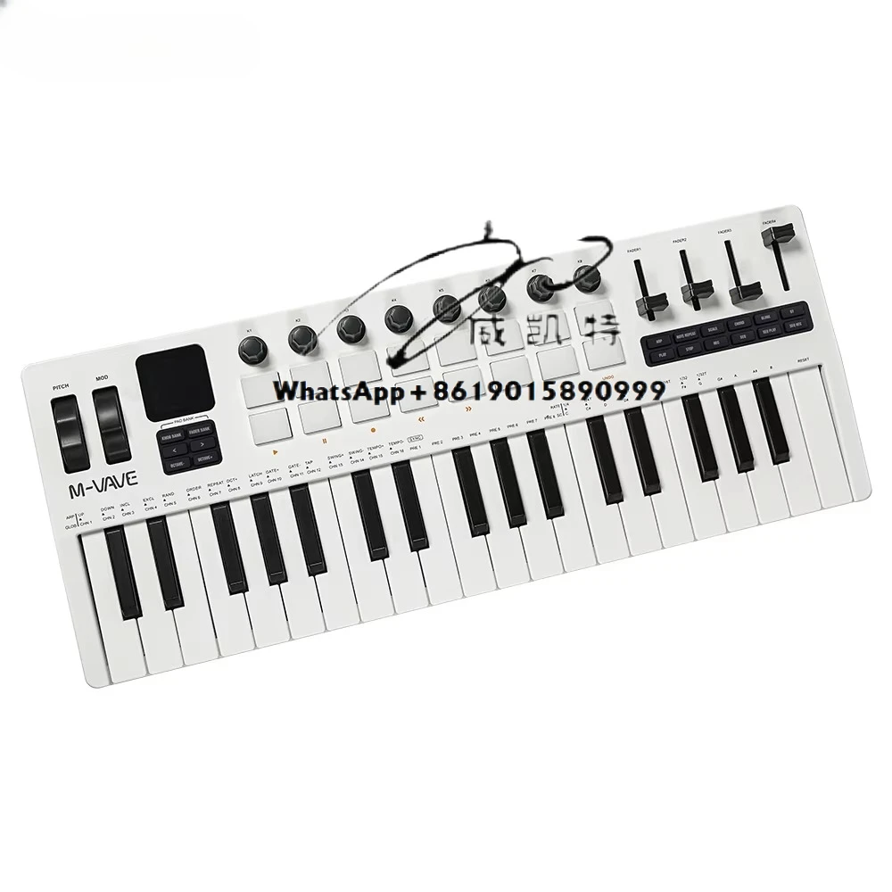 لوحة مفاتيح SMK-37 PRO Mini MIDI 37 مفتاحًا حساسة للسرعة تدعم لاسلكيًا مع وحدة تحكم في وسادات الطبل RGB
