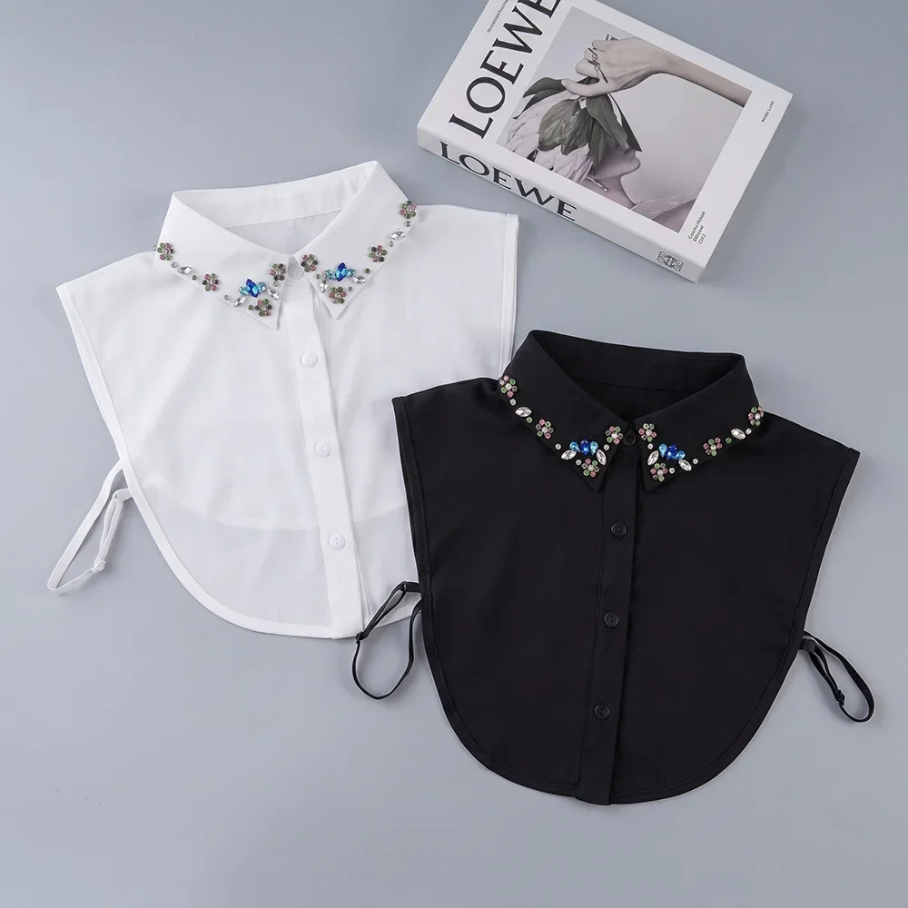 Rhinestone Fake Shirt Collar for Women Detachable Pointed Collar Versatile Autumn Winter Layering Sweater Accessory