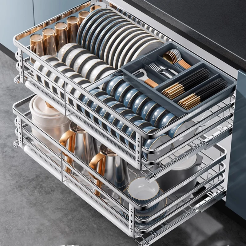 

Корзина, кухонный шкаф, приправа, нержавеющая сталь 304, двойной ящик, полка для посуды, направляющая, чаша для хранения, синяя чаша, корзина