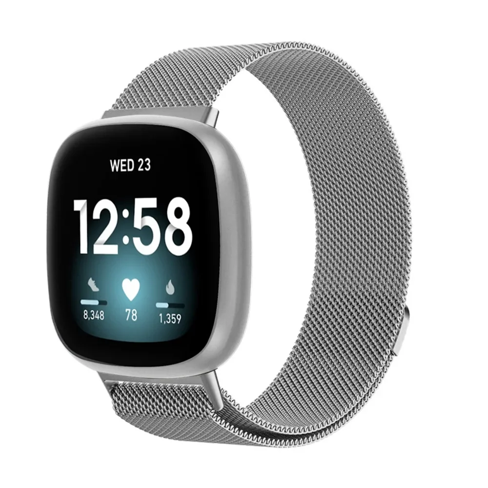 حزام معدني ميلانيزي لساعة Fitbit Versa 4/Versa 3 الرسمية المصنوعة من الفولاذ المقاوم للصدأ سوار معصم مغناطيسي لـ Fitbit Sense 2-1 Band