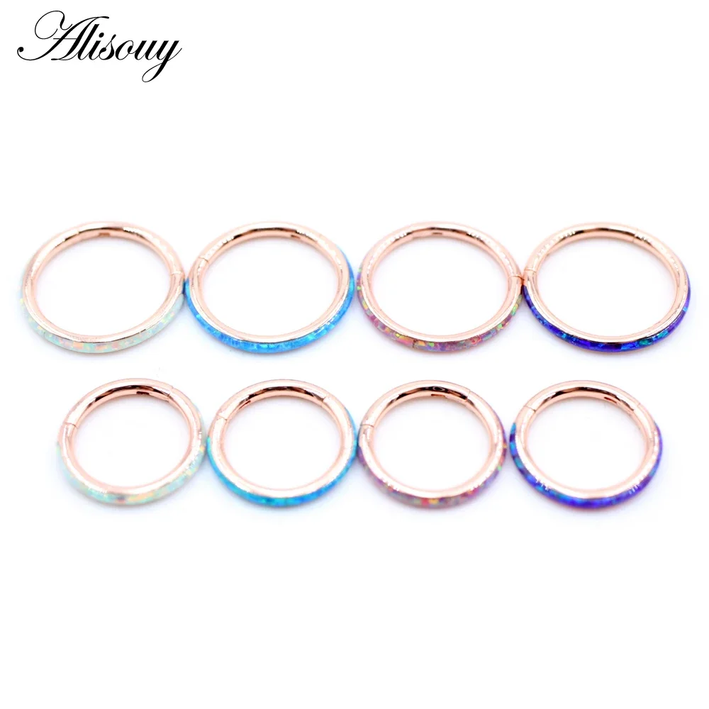 1 قطعة 16 جرام متمحور الفرس الأنف الدائري 316L الفولاذ المقاوم للصدأ الحاجز الدائري أوبال هوب الحاجب الشفاه أقراط للأذن هيئة ثقب المجوهرات #4