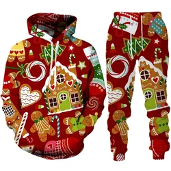 Chándal con estampado 3D de Feliz Navidad para hombre y mujer, conjunto de Sudadera con capucha y pantalones informales, jersey de gran tamaño, ropa de moda, 2 piezas