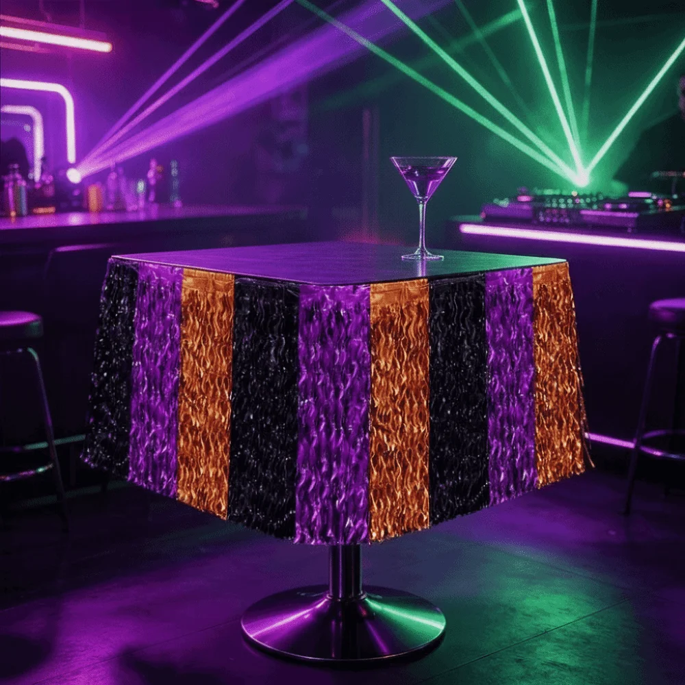 Tri-color Tinsel Table-skirt Shiny-metallic Laser-cut Party Table-border Disposable Trimmed Wavy Streamers Families