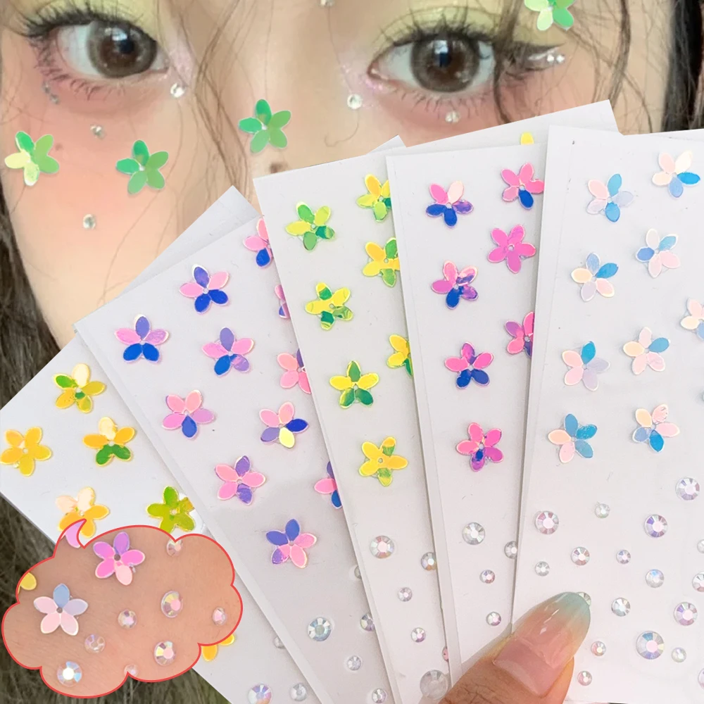 

Shining Five-petal Flower Face Stickers 3D Diamond Gem Crystal Tattoo Self Adhesive Stage Makeup Diamond Face Tattoos Stickers