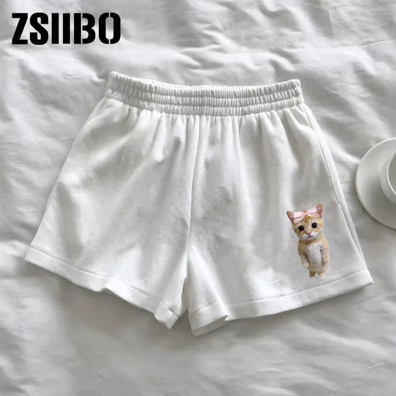 2025 European and American new summer shorts loose sports casual y2k pattern trend hip-hop cute cat print unisex shorts