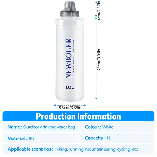 Imagen 2 del producto Botella de agua plegable de 1L, matraz blando plegable sin BPA de TPU para deportes al aire libre, senderismo, Camping, correr, botella de agua blanda portátil