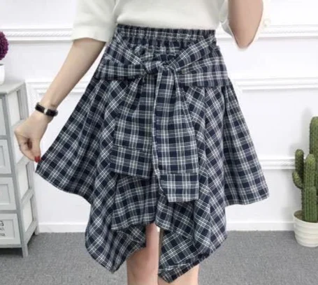 

Skirts Women Plaid Irregular Korean Style Bandage Leisure Popular Summer College Students Retro Ulzzang Teens Girls Elastic Ins