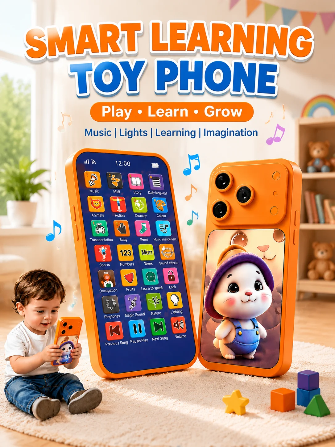 Montessori USB Charging Multifunctional Music Lights Baby Smartphone Educational Early Smart Learning Toys For Kids Infant Gifts