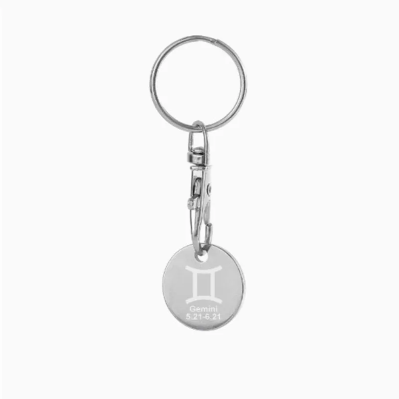 Creative 12 Constellations Stainless Steel Shopping Trolley Token Keychain Decorative Cart Release Pendant Stylish Hanging Charm