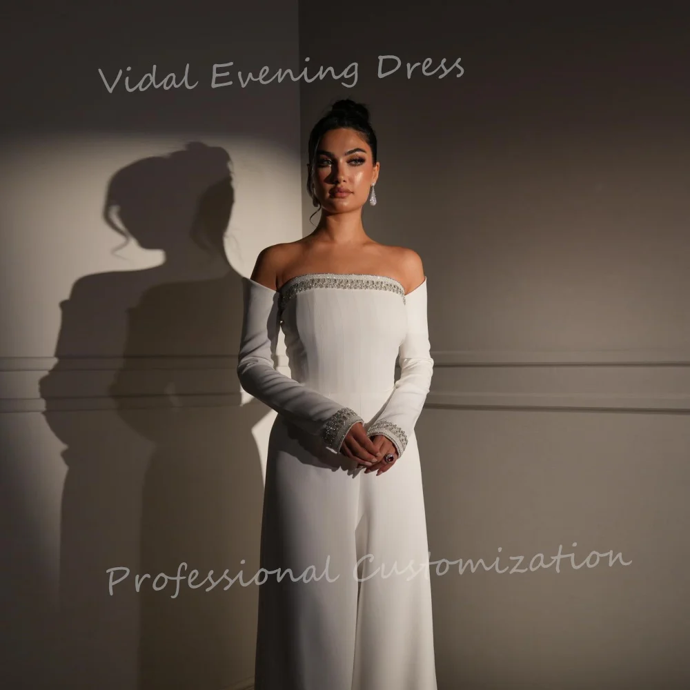 

Vindal Evening dresses Crepe Full-sleeve Strapless A-line Elegance Plain Ankle-Length Modern-style High-Quality For Woman