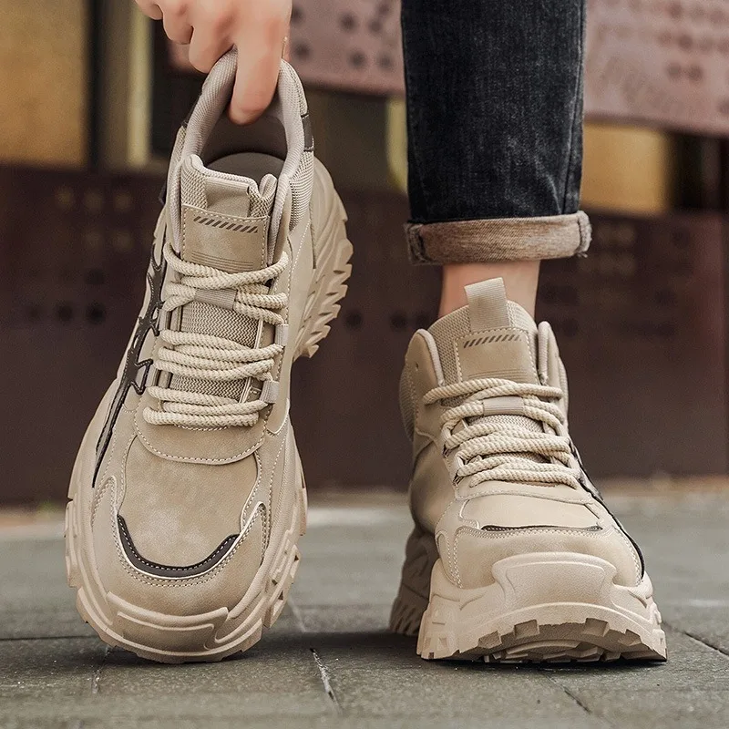 

Винтажные повседневные короткие ботинки со средним берцем на толстой подошве для мужчин, осенние модные универсальные удобные ботинки на массивном каблуке 2023 г.