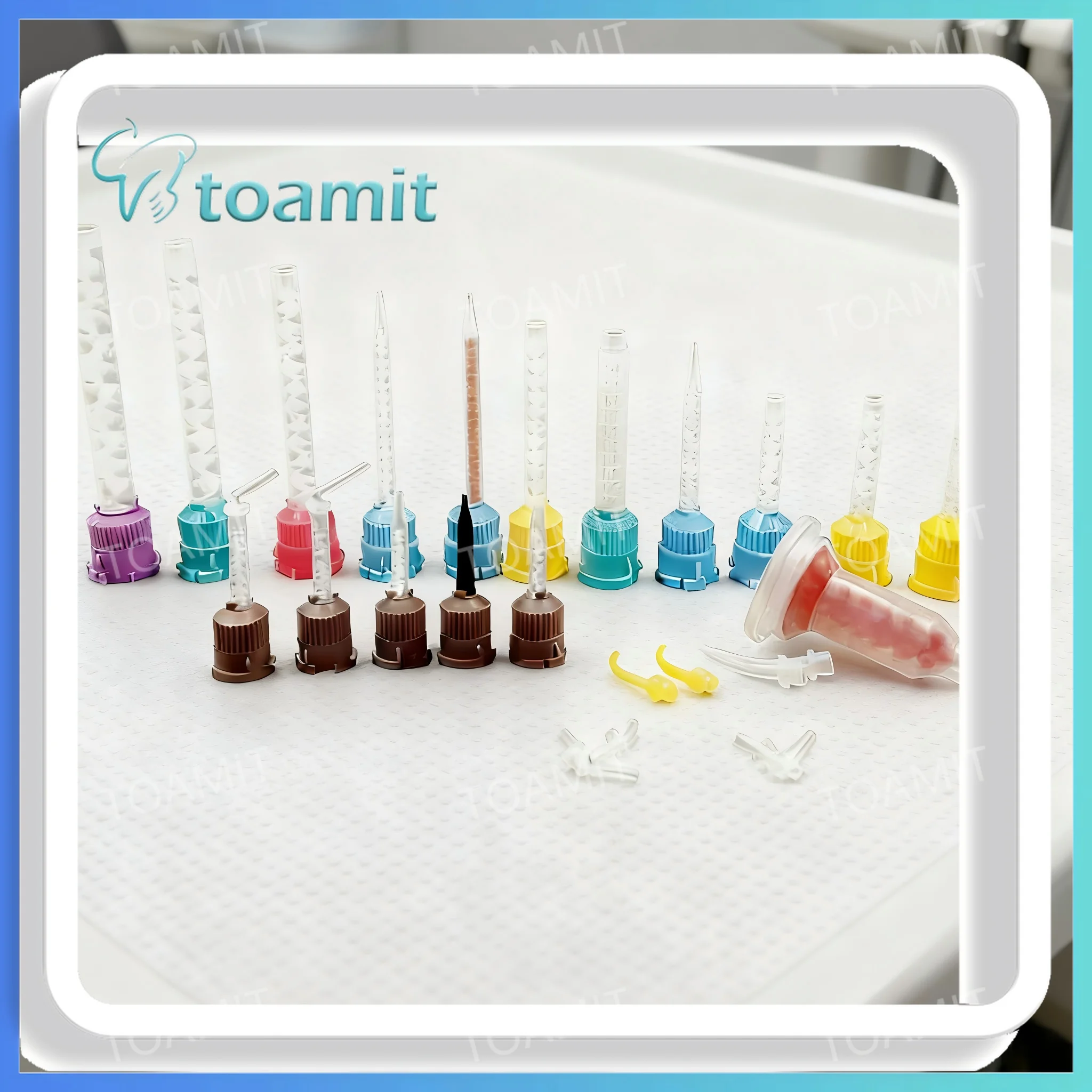 

Dental Cement Mixing and Conveying Tips Disposable Blue Brown Dual-Cartridge Mixing Head for Impression Materials and Adhesive