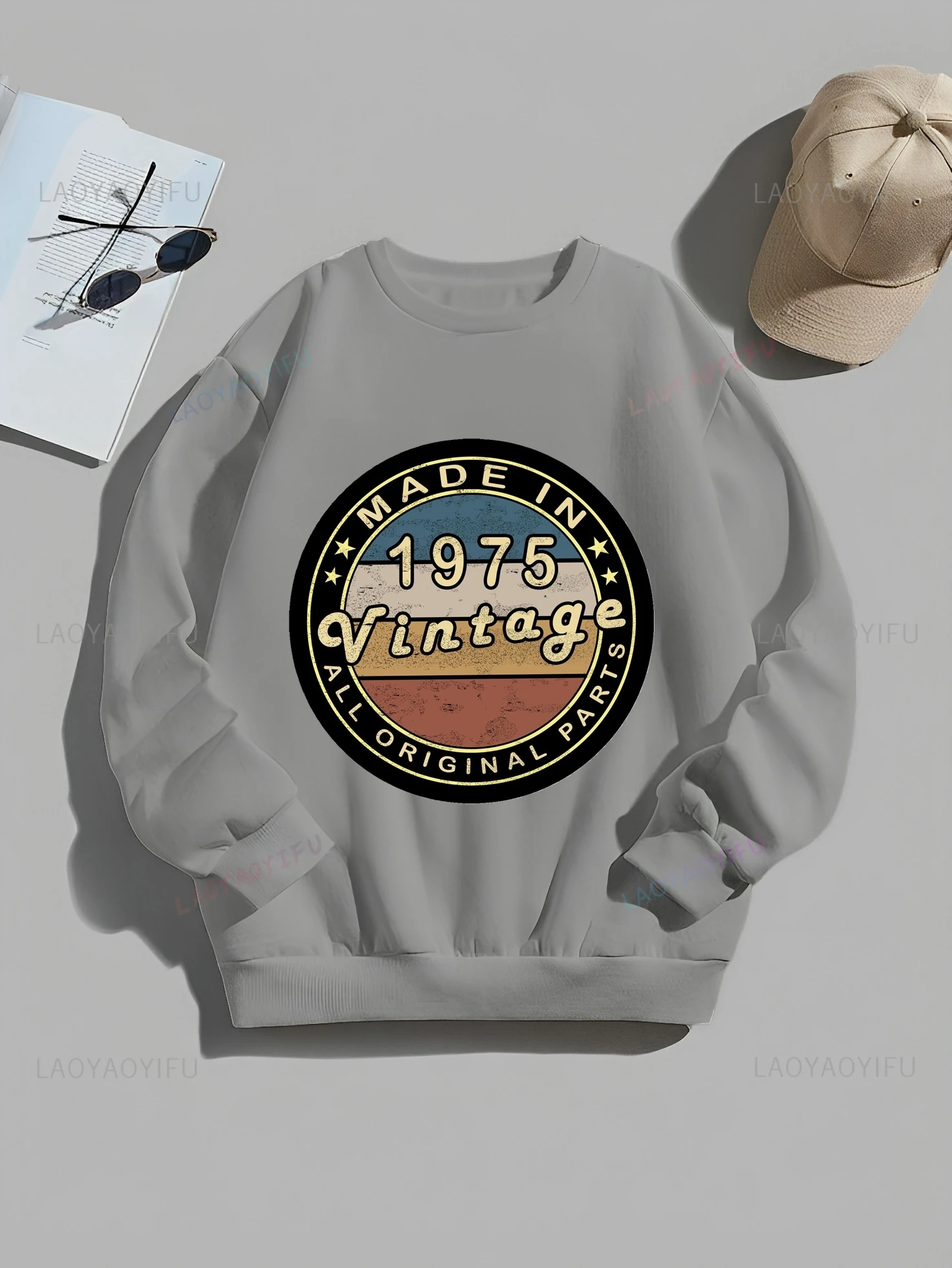 Born in 1975 Printed Hoodie, Unisexes Birthday Souvenir Gift,Autumn and Winter Daily Street Wear, Fashion Loose Crew-neck Hoodie