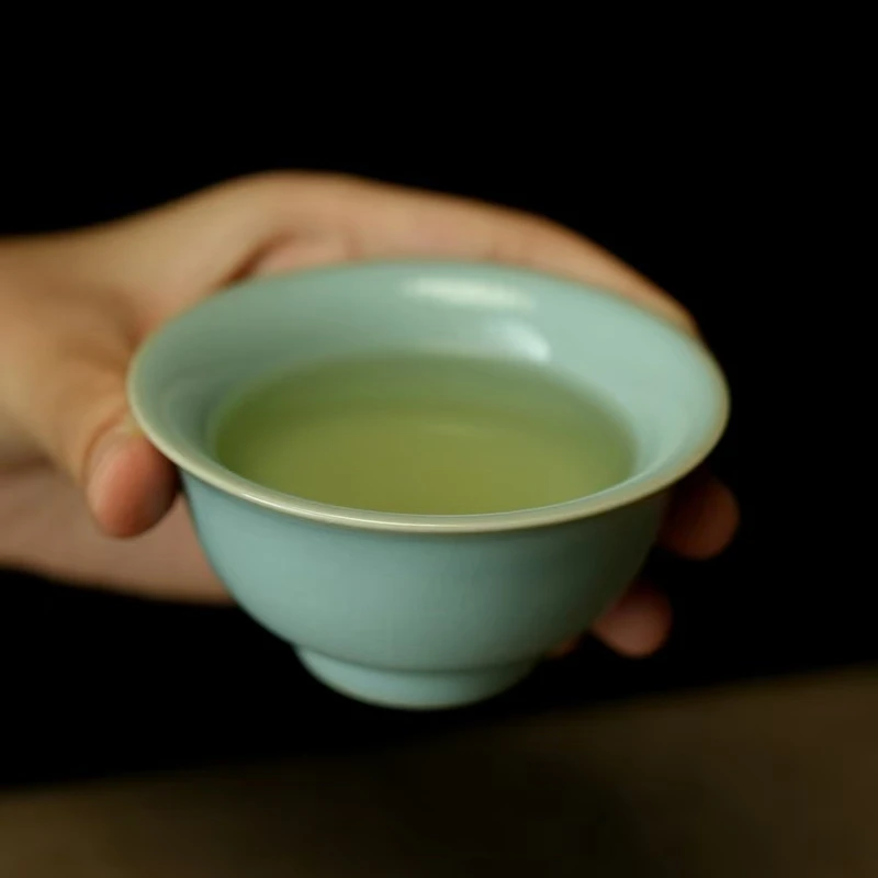 

Фарфоровая чашка Ru Kiln Чайная чашка Master Cup Маленькая чаша Чашка Небесно-голубая Чистая ручная работа Yong Le Ice Crack Прессованная ручная чашка