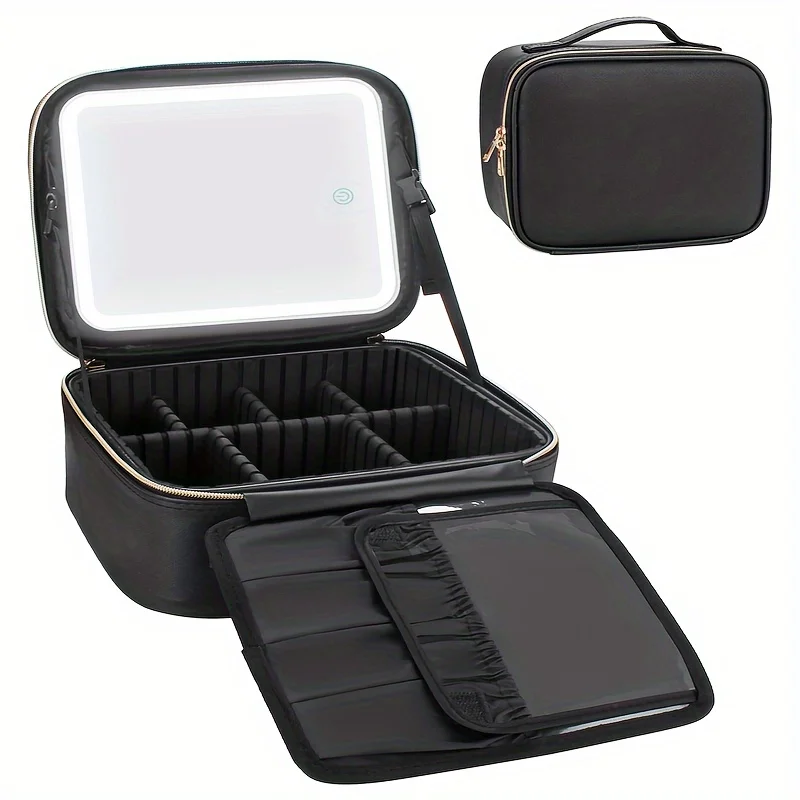 

Glamorous Light-Up Makeup Bag with 3-Color Mirror - Rechargeable Vanity, Travel-Ready Cosmetic Case & Brush Organizer for Effort