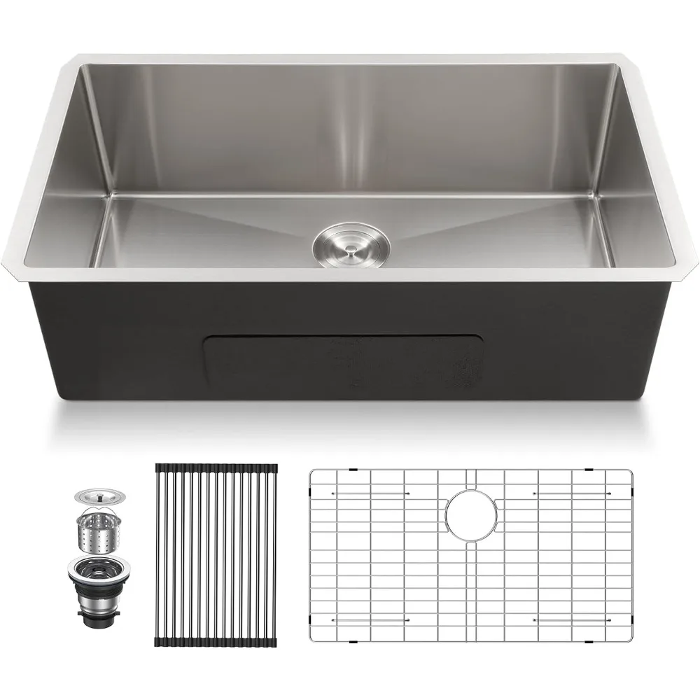 

32 Undermount Kitchen Sink - Lordear 32 Inch Undermount Sinks Stainless Steel 16 Gauge Single Bowl Kitchen Sink Under Counter Ba