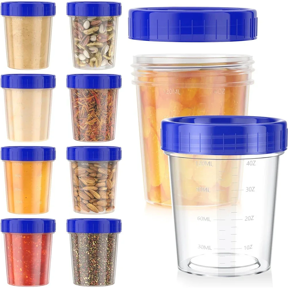Nuevo 10 paquetes 5*7,4 CM 120ML tornillo a prueba de fugas reutilizable 4oz contenedor de aderezo para ensalada con tapas contenedores de salsa de inmersión de plástico apilables