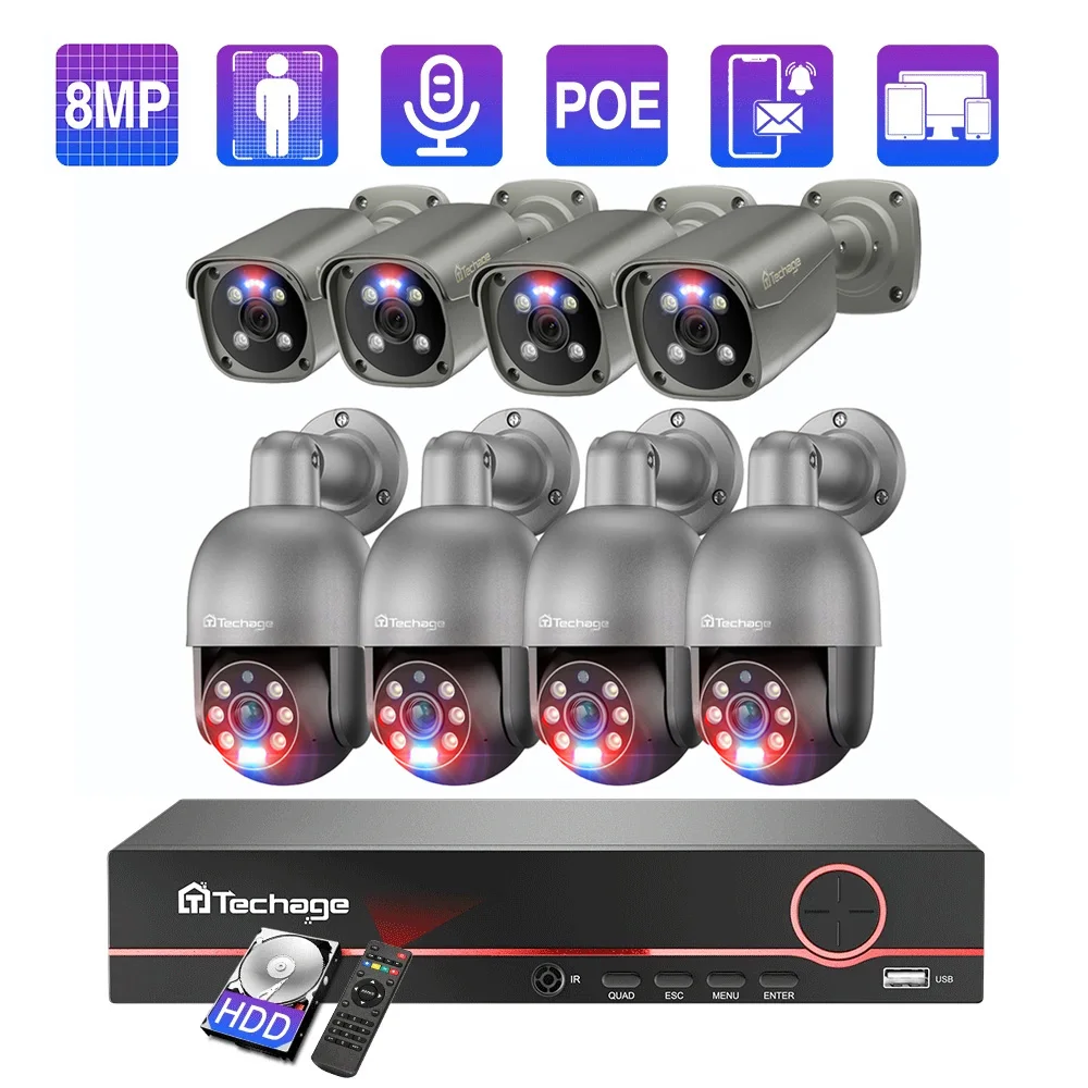 8-Channel 8MP 4K PoE NVR Kit IP Security Camera System with Audio
