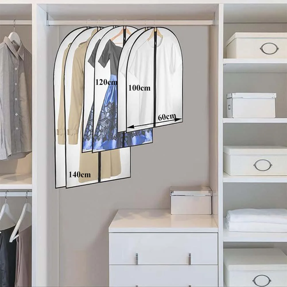 Clear Garment Suit Dress Cover Bag for Closet Storage Dust Coat Cover Gown Bags Shirt Protector with Zipper for Hanging Clothes