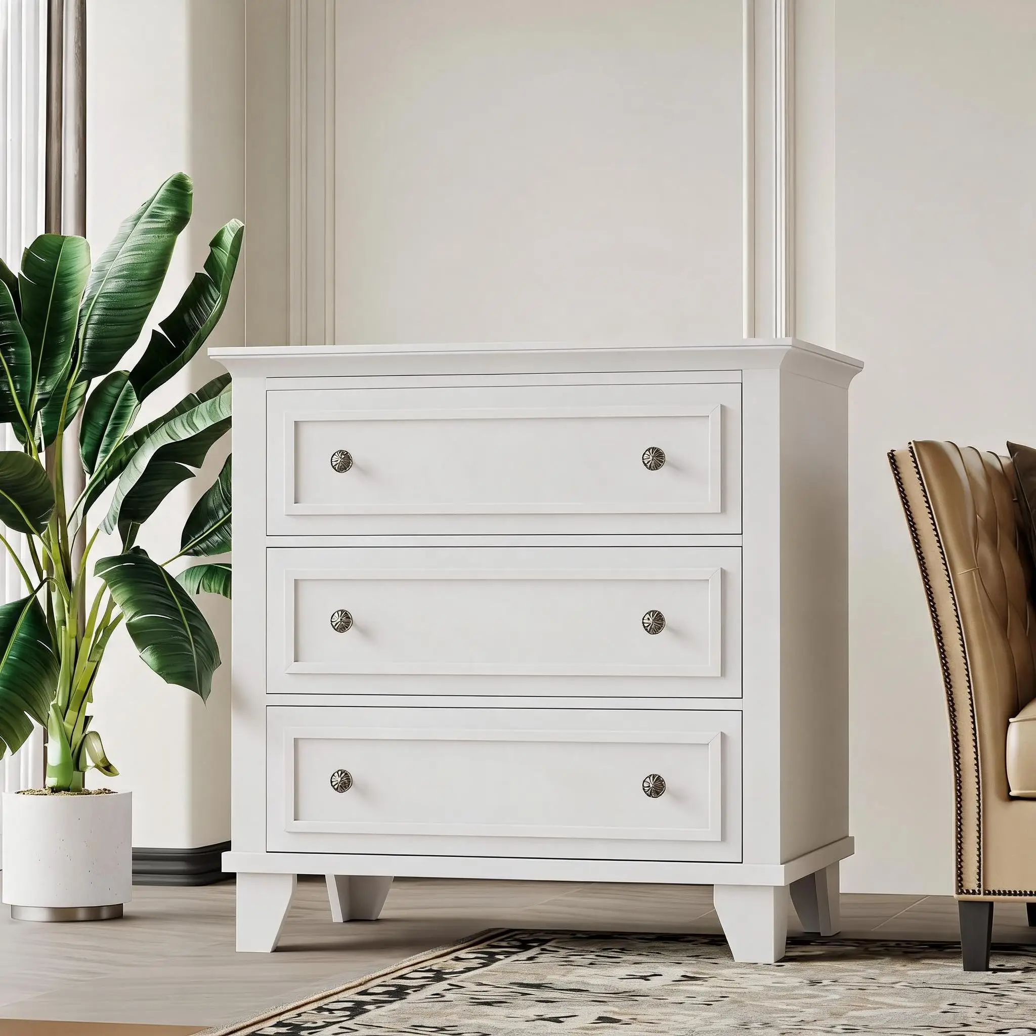 3 Drawer Dresser for Bedroom, 32"W Wooden Chest of Drawers, Small Dresser Nightstand, Clothes Storage Organizer for Bedroom
