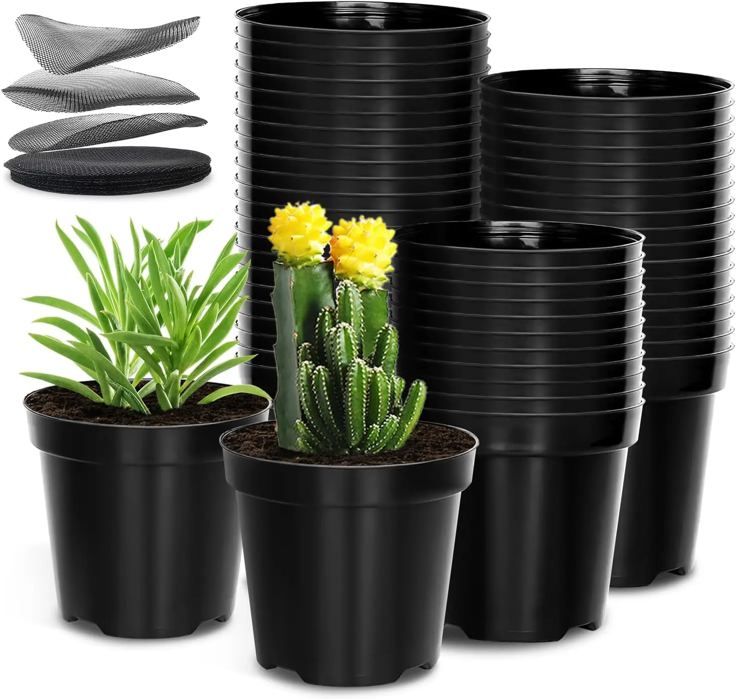 

40 Pack 4 Inch Plant Nursery Pots with Mesh Pad, Sturdy Plastic Flower Planter Pots for Indoor Outdoor Planting