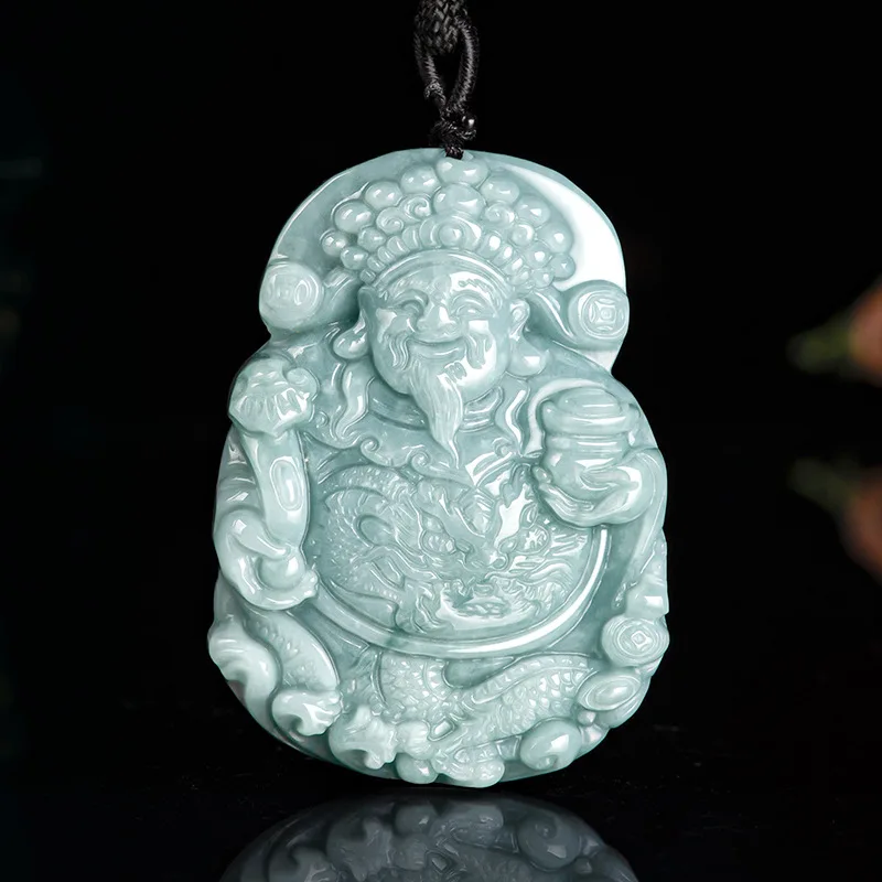 Natural A-grade Jade Blue Water God of Wealth Pendant Zhaocai Ice Type Jadeite Male's Gifts Female's Jewelry Drop Shipping