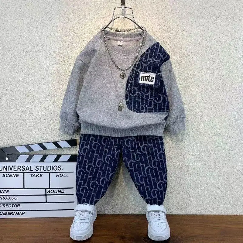 

Boys uits spring and tumn 2026 New Children's Casual Sweater Pants Two-piece Suits Boys Clothes Suits Children's Clothing