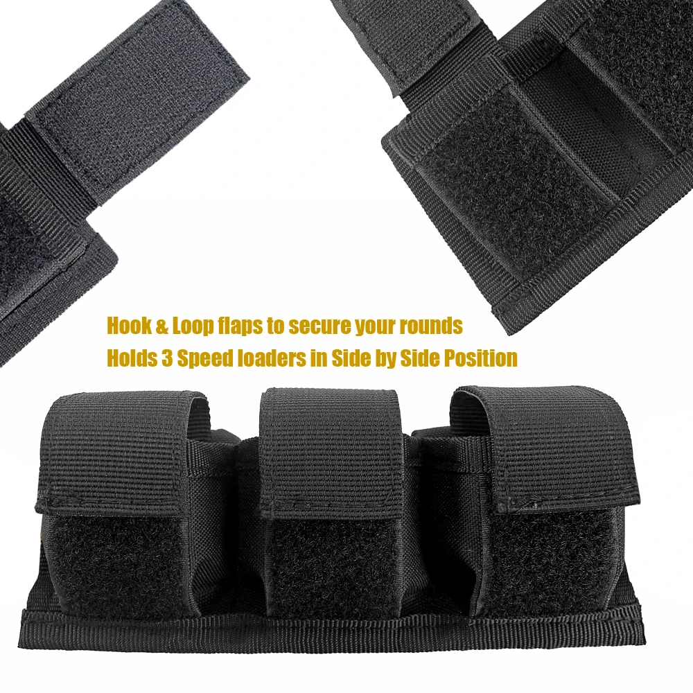 Triple Speedloader Pouch Case Holder Nylon Tactical Double Speedloader Belt Universal Fit .357 .44 Most from .38 to .45 Colt