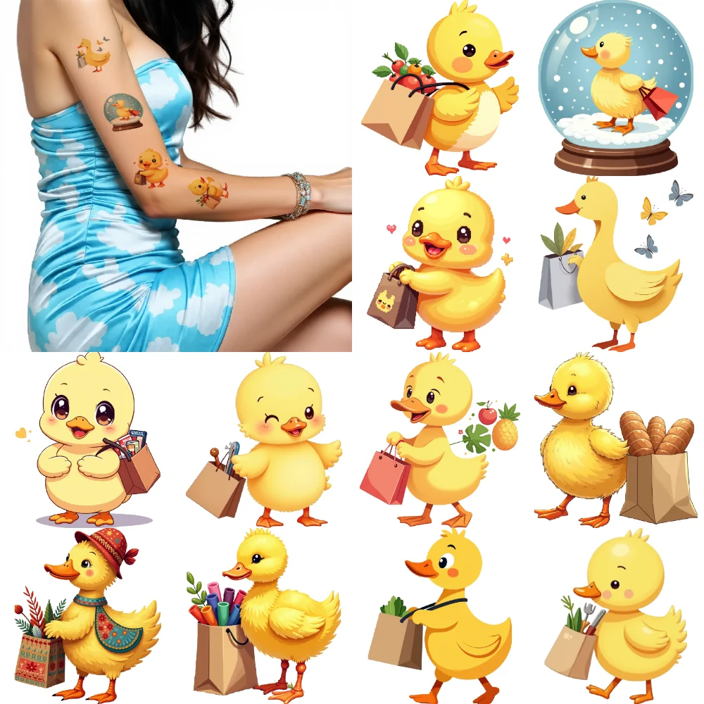 

28pcs Temporary Tattoo Duck Shopping Temporary Tattoo Stickers Cartoon Stickers Waterproof Long-lasting Body Stickers For Girls